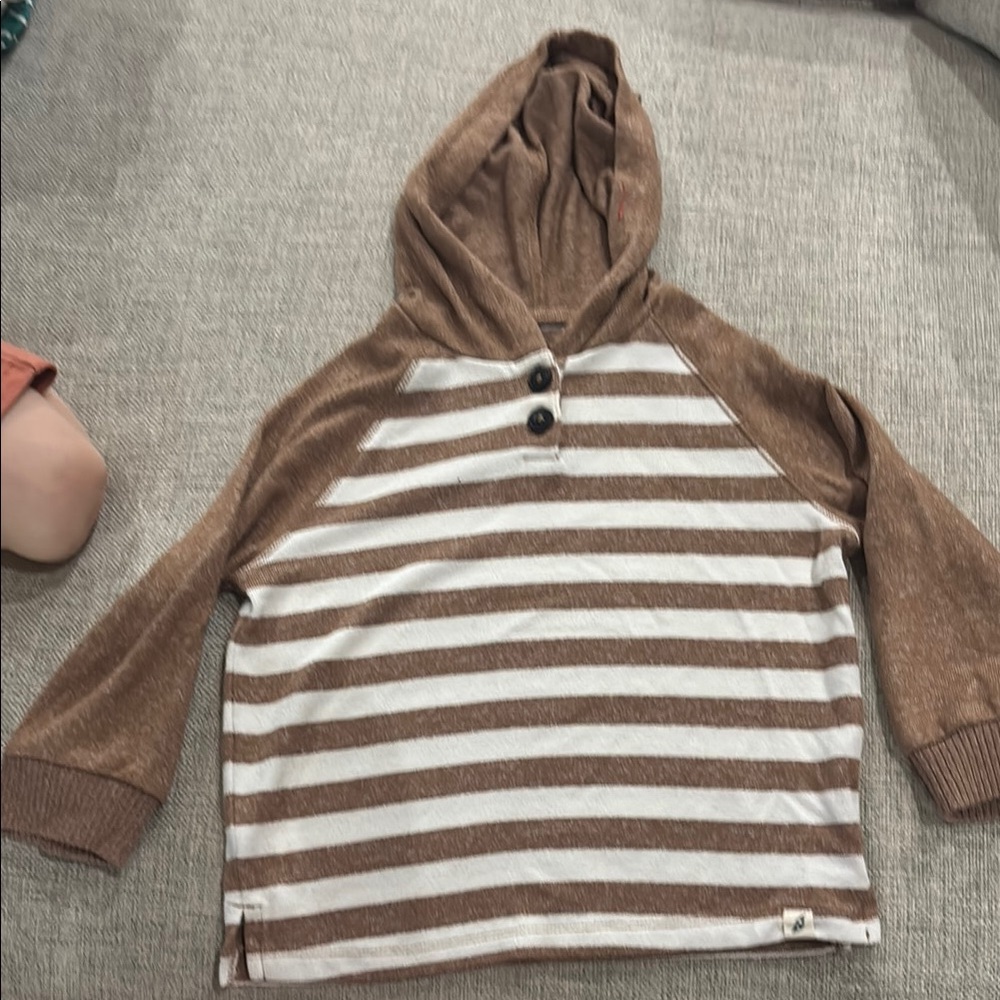 Brown and White Striped Pullover Hoodie